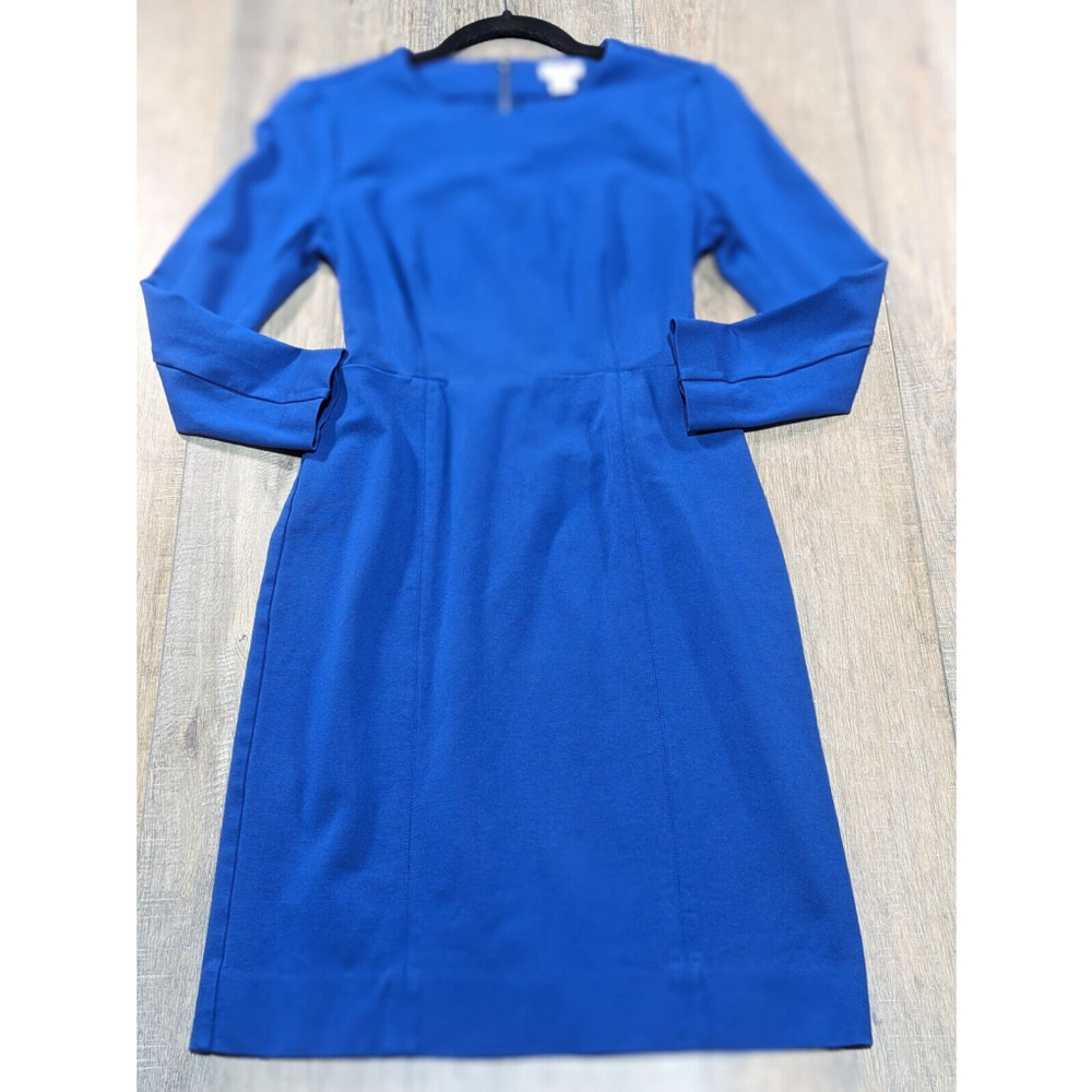 J Crew Dress Womens 0 Blue Long Sleeve Pencil Midi Stretch Zip Casual